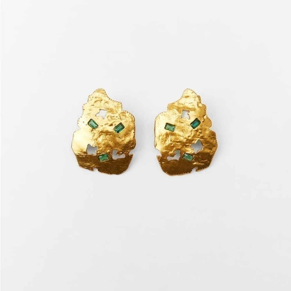 Zara Textured Irregular Gold Statement Earrings NWT - Picture 2 of 10